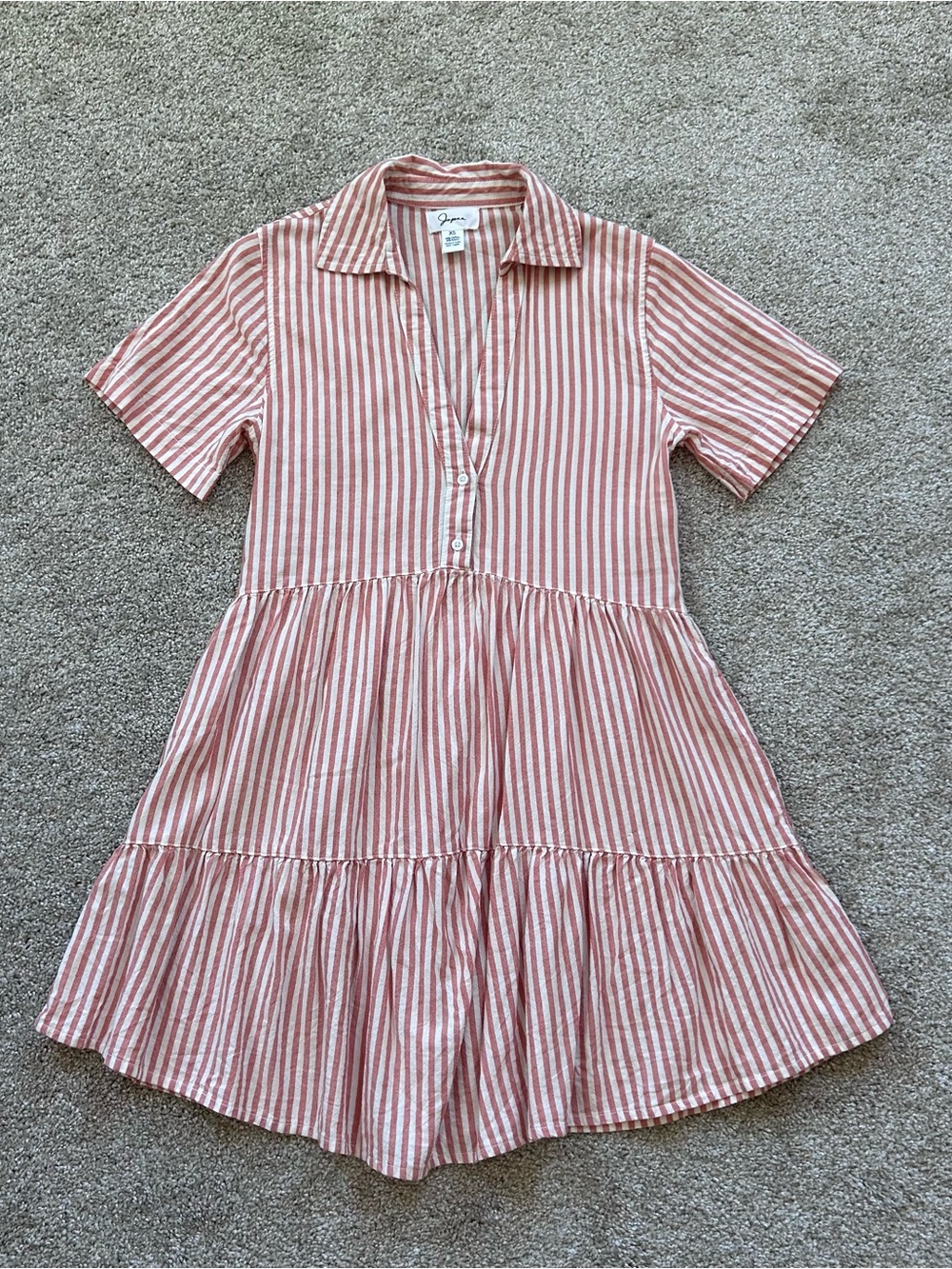 Japna Striped Tiered Babydoll Dress Extra Small Coral Pink White Summer Boho - Picture 2 of 8